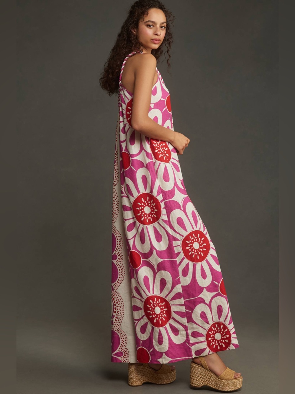 ▪️FARM Rio Maia Linen Jumpsuit Pink/Red Floral Print Size Medium - Picture 6 of 11